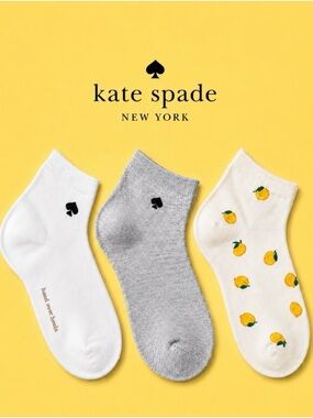 NEW kate spade White Lemon Pattern Low-Cut Socks 3 pack novelty ankle socks